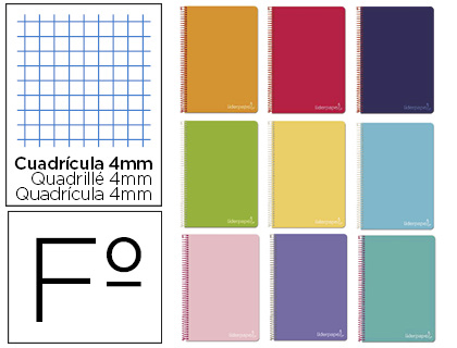 Cuaderno espiral Liderpapel Witty Folio tapa dura 80h 75g c/4mm. colores surtidos